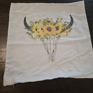 Floral Bull Skull Pillow Cover